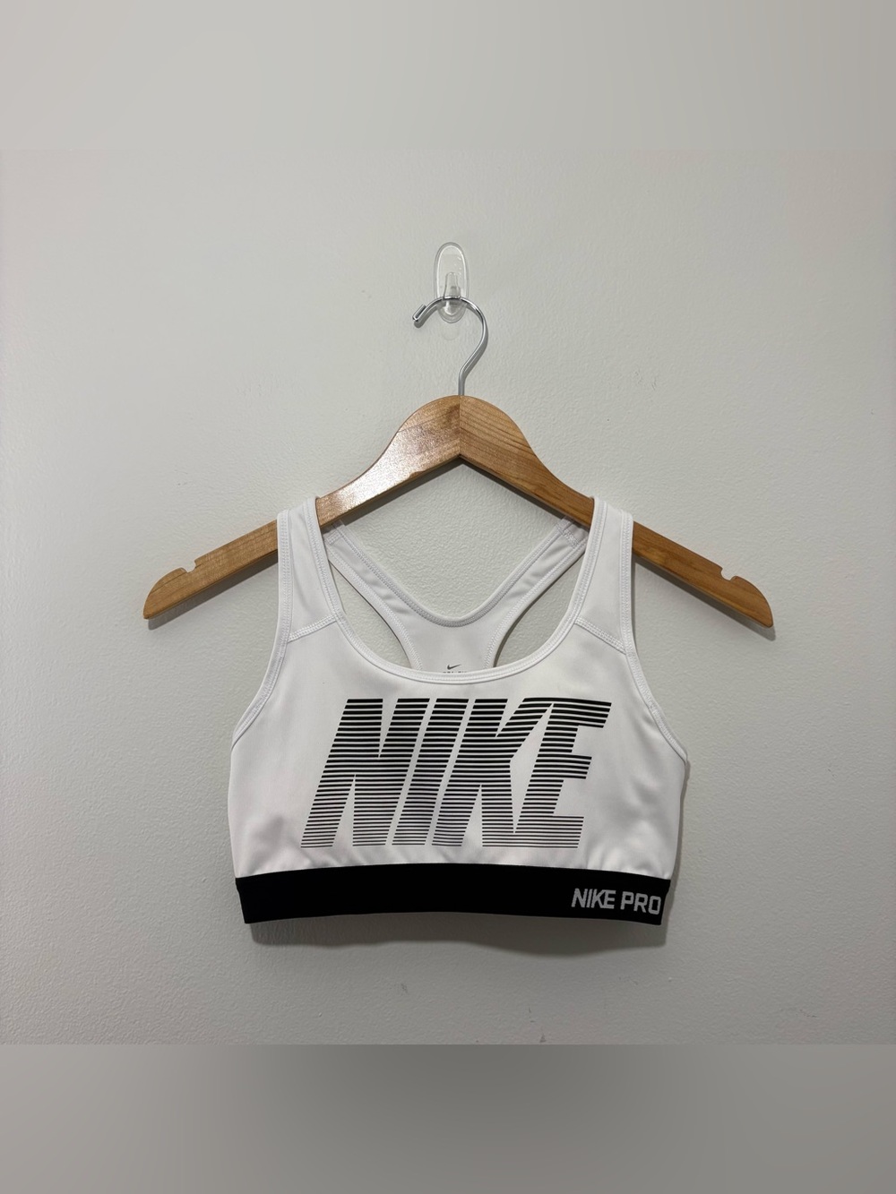 Nike Pro white graphic print racerback sports bra (medium)